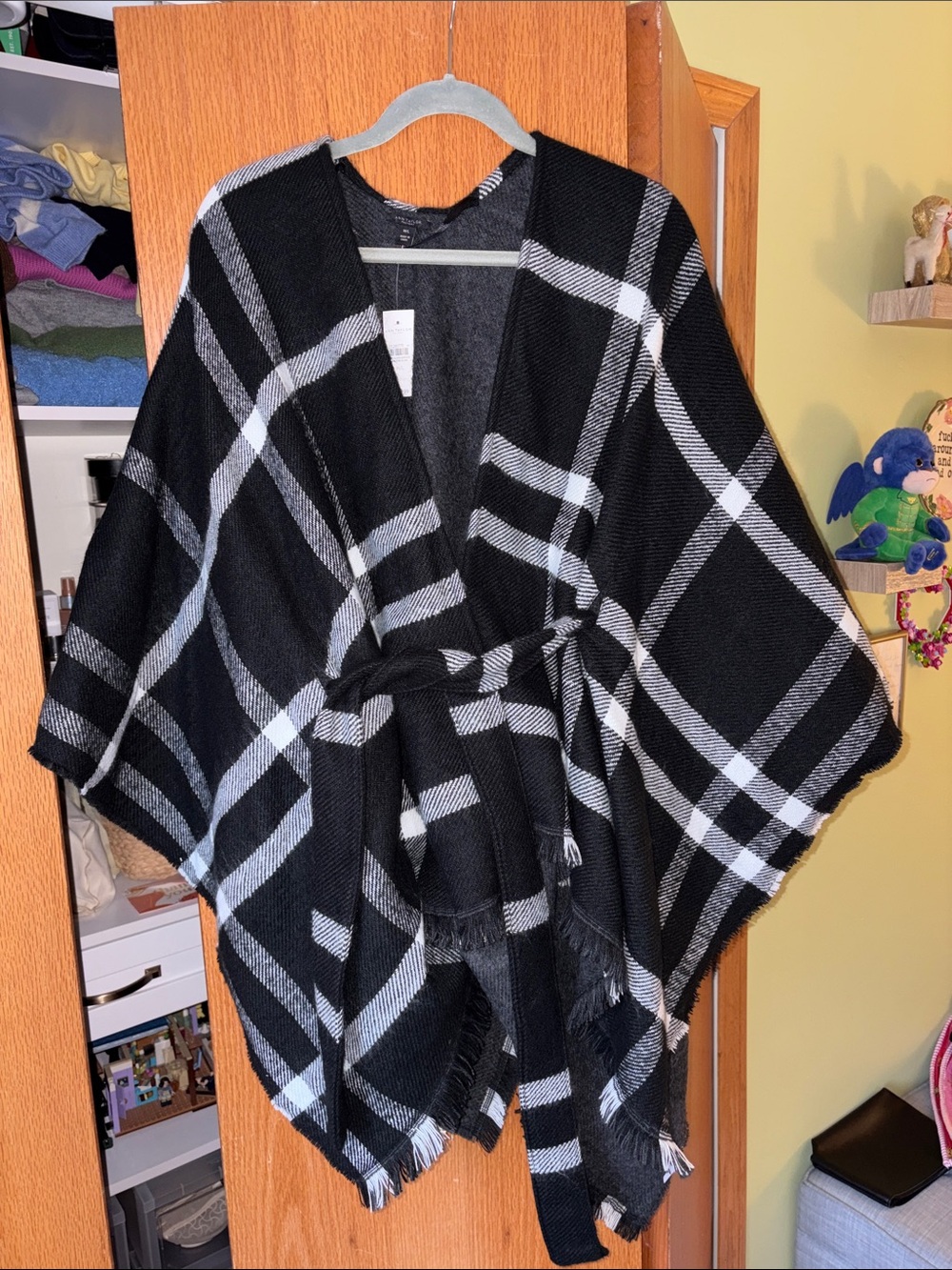 Ann Taylor Factory Black and White Plaid Poncho Wrap